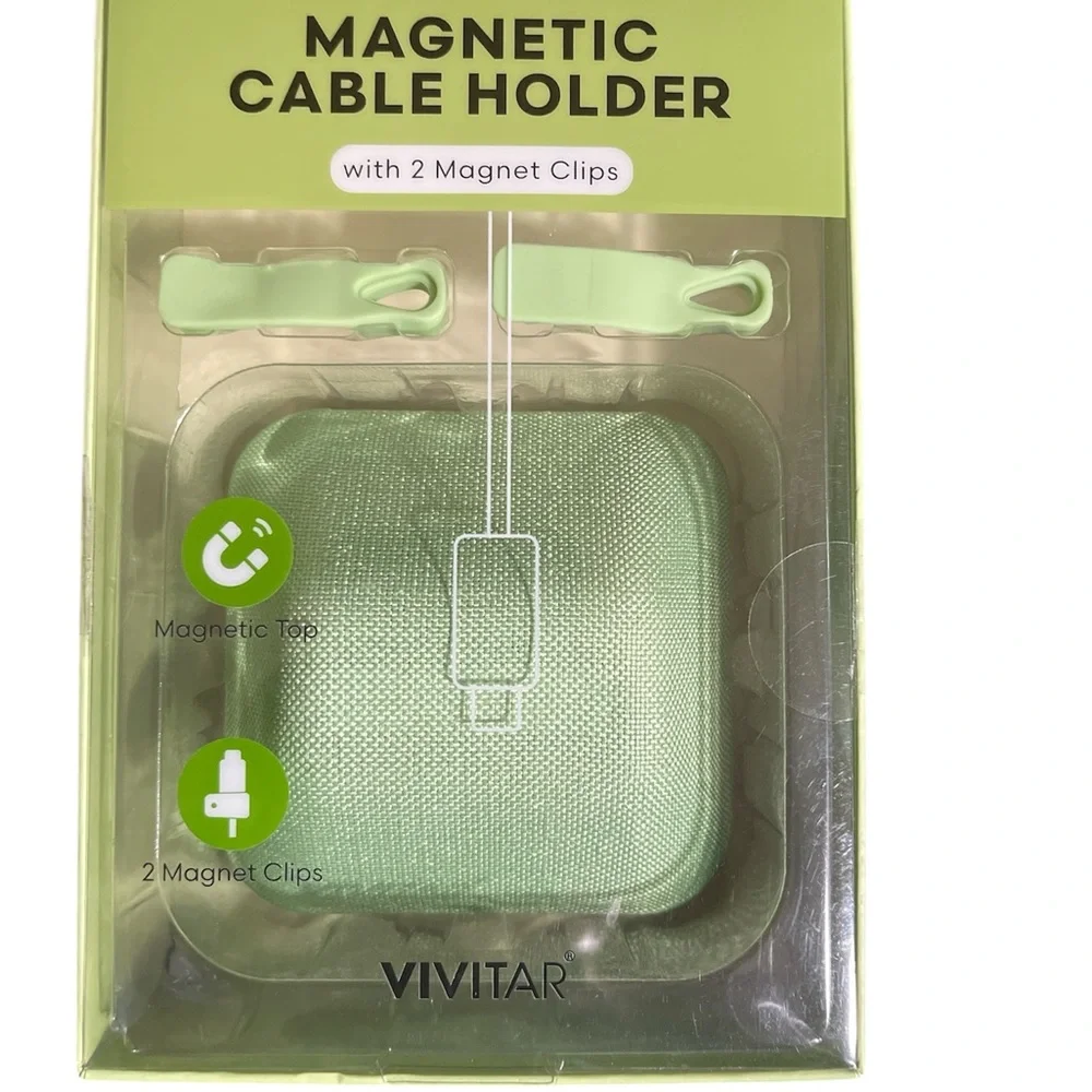Vivitar Magnetic Cable Holder with Clips & Charging Cable Storage Case - Green